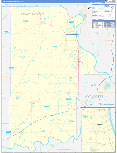 Leavenworth County, KS Wall Map Basic Style