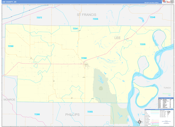 Lee County, AR Zip Code Wall Map