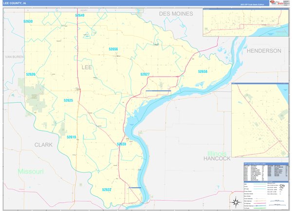 Lee County, IA Zip Code Wall Map