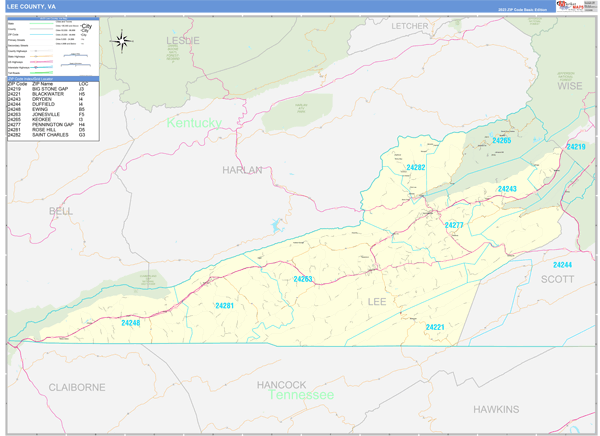 Lee County, VA Carrier Route Wall Map