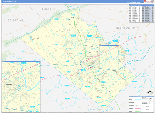 Lehigh County, PA Zip Code Map