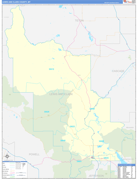 Lewis and Clark County, MT Zip Code Wall Map Basic Style by MarketMAPS ...