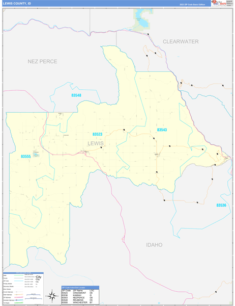 Lewis County Wall Map Basic Style