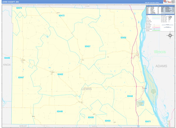 Lewis County, MO Zip Code Wall Map