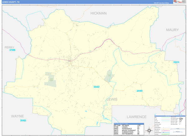 Lewis County, TN Zip Code Map