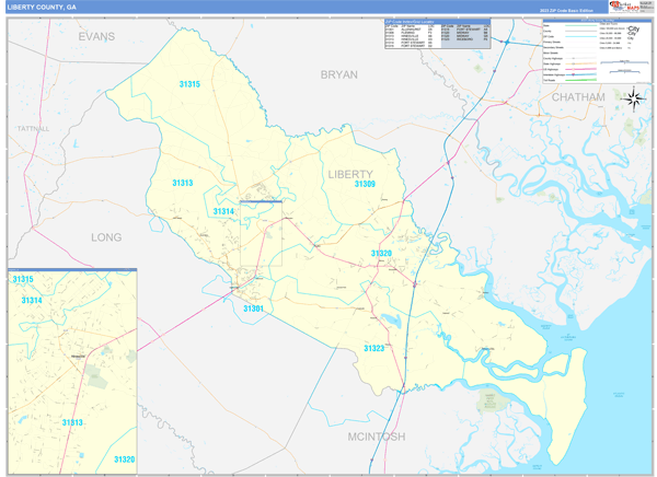 Liberty County, GA Wall Map Basic Style