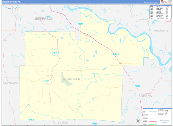 Lincoln County, AR Zip Code Wall Map