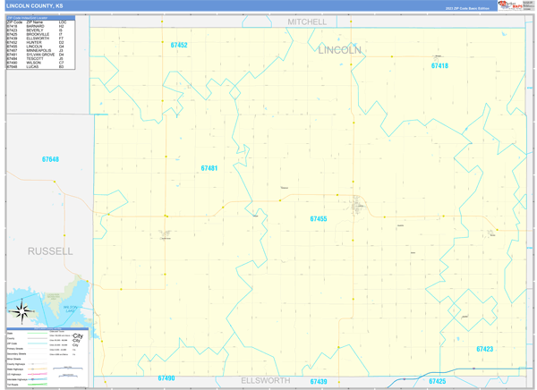 Lincoln County, KS Carrier Route Wall Map
