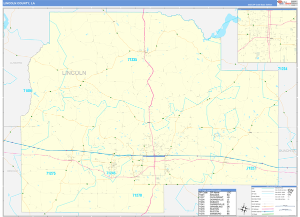Lincoln Parish (County), LA Zip Code Wall Map