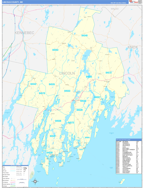 Lincoln County, ME Wall Map Basic Style