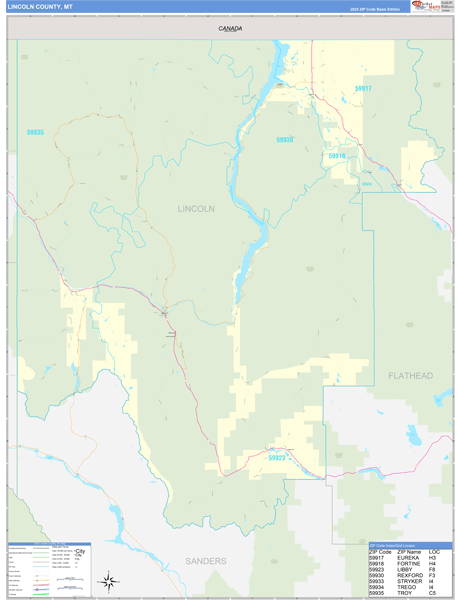 Lincoln County, MT Carrier Route Wall Map