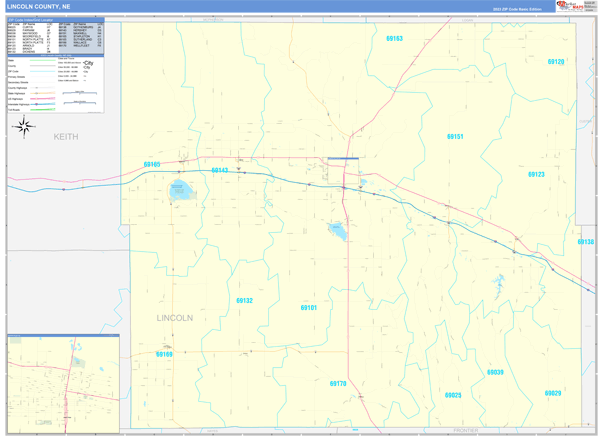 Lincoln County, NE Zip Code Wall Map