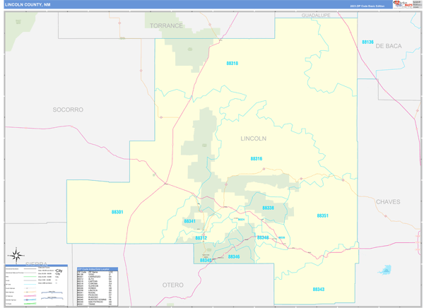 Lincoln County, NM Wall Map Basic Style