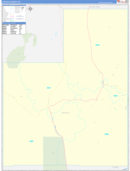 Lincoln County, NV Zip Code Wall Map