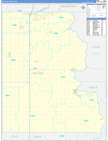 Lincoln County, SD Wall Map Basic Style