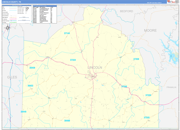 Lincoln County, TN Zip Code Map