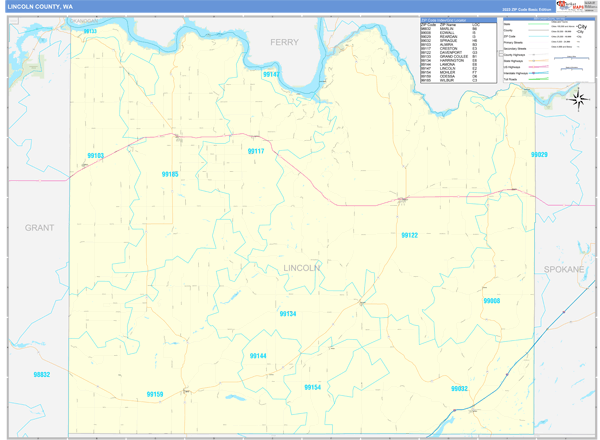 Lincoln County, WA Wall Map Basic Style