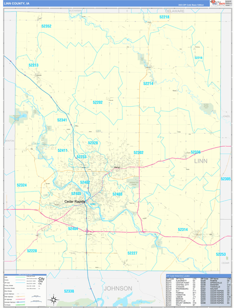 Linn County, IA Zip Code Wall Map