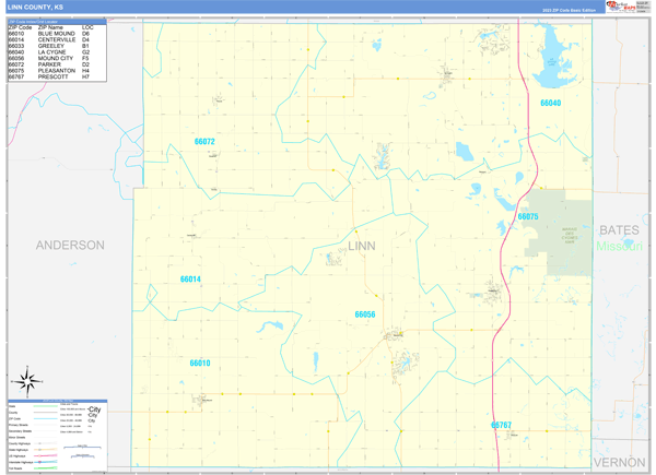Linn County, KS Wall Map Basic Style