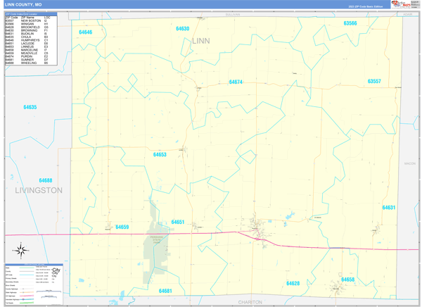 Linn County, MO Zip Code Wall Map