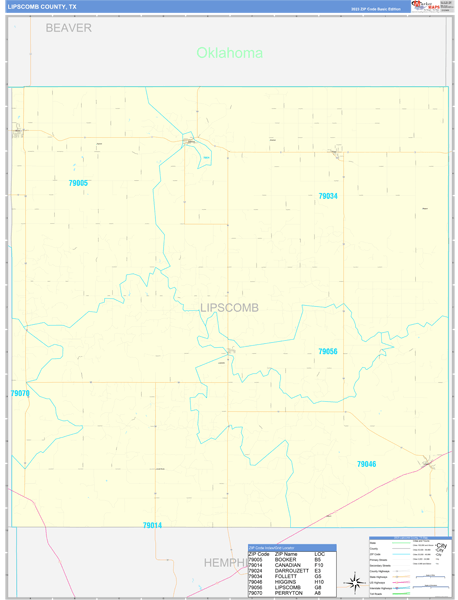Lipscomb County Wall Map Basic Style
