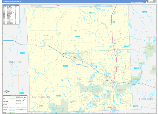 Livingston County Wall Map Basic Style