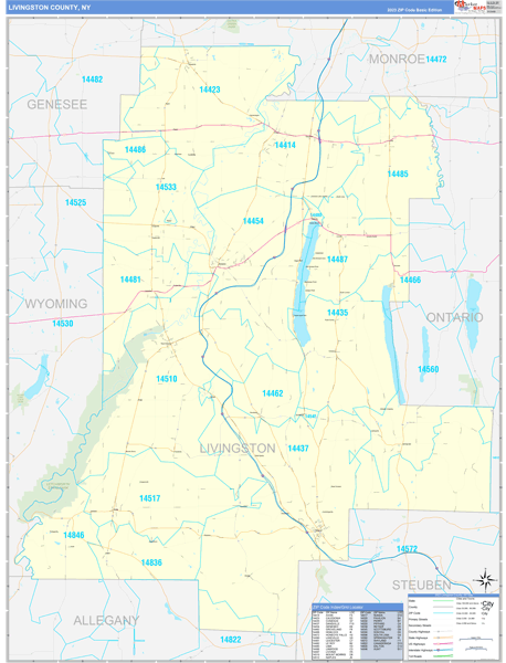 Livingston County, NY Zip Code Wall Map