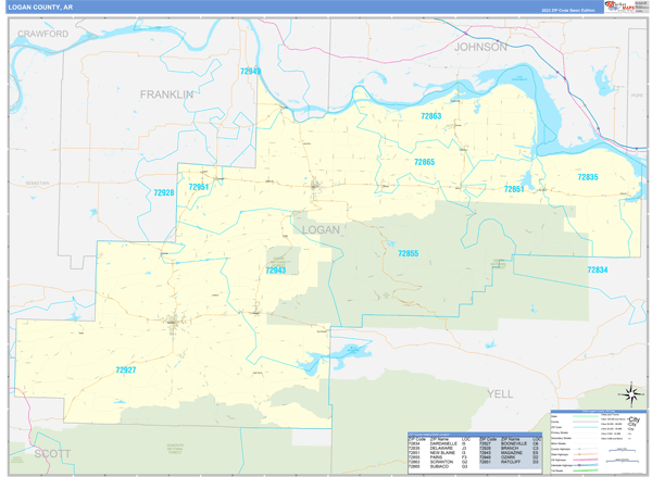 Logan County, AR Zip Code Wall Map