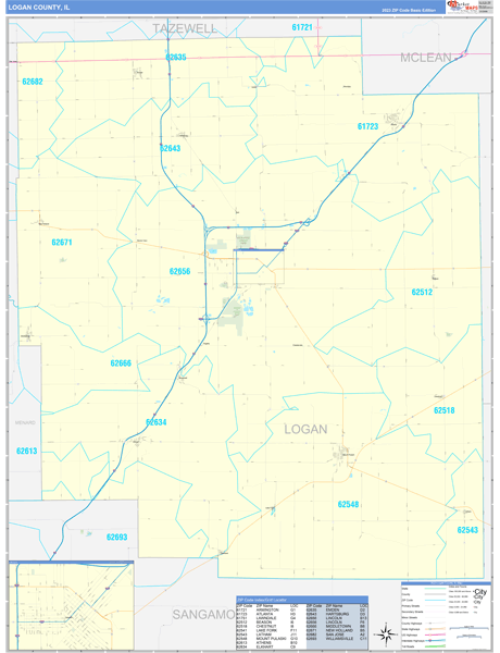 Logan County, IL Carrier Route Wall Map