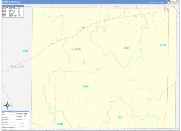 Logan County, KS Zip Code Wall Map