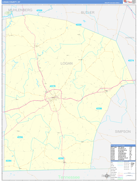Logan County, KY Zip Code Wall Map