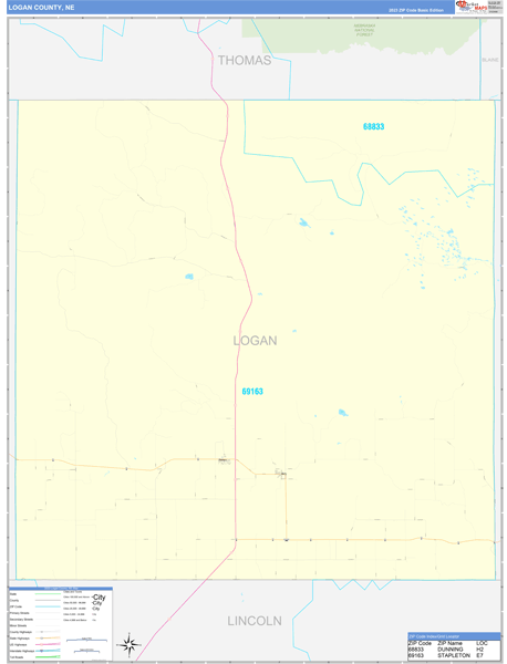 Logan County, NE Wall Map Basic Style