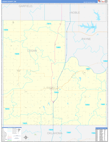 Logan County, OK Zip Code Wall Map