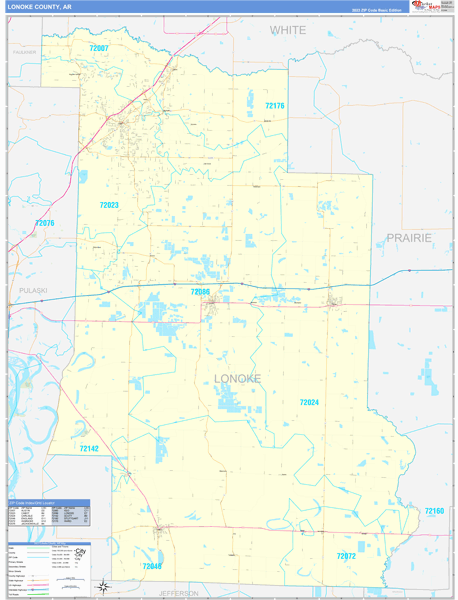 Lonoke County, AR Zip Code Wall Map