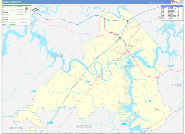 Loudon County, TN Wall Map Basic Style