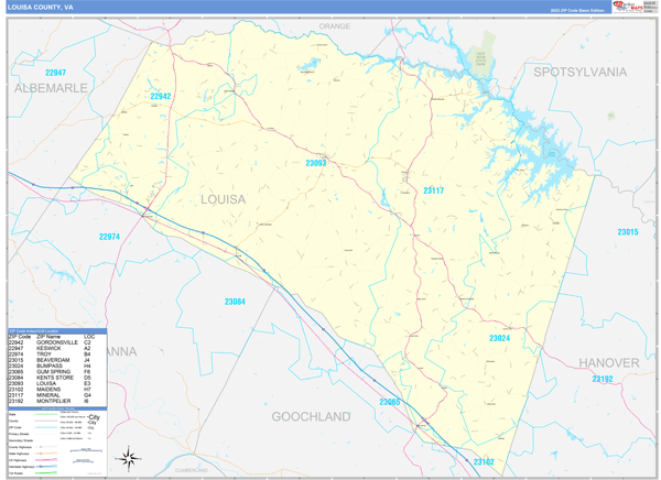 Louisa County, VA Zip Code Wall Map