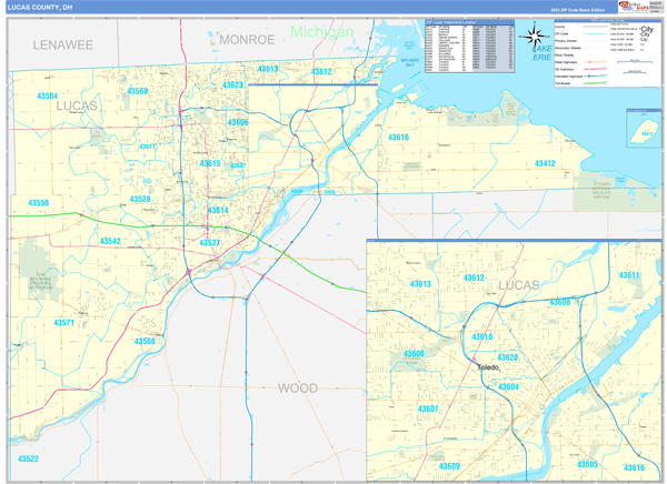 Lucas County, OH Zip Code Wall Map