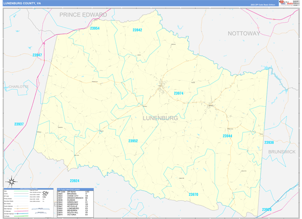 Lunenburg County, VA Zip Code Map