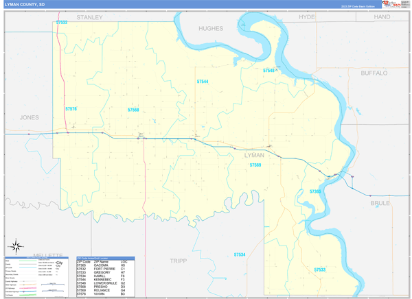 Lyman County, SD Wall Map Basic Style