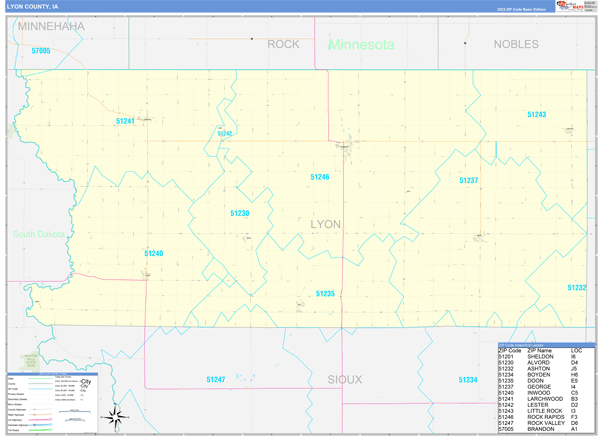 Lyon County, IA Wall Map Basic Style