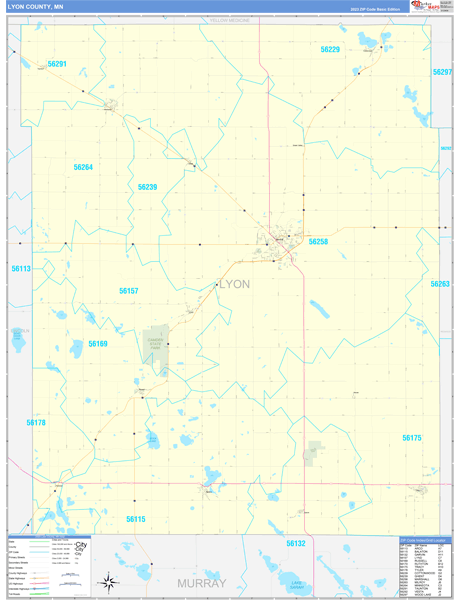 Lyon County, MN Wall Map Basic Style