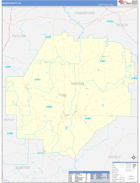 Macon County, GA Zip Code Wall Map