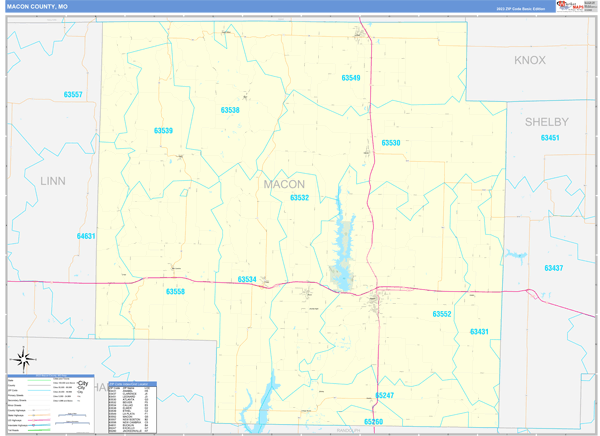 Macon County, MO Zip Code Wall Map