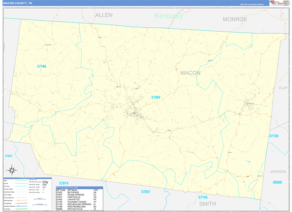 Macon County, TN Zip Code Map