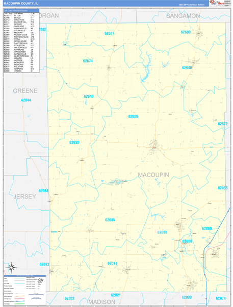 Macoupin County, IL Zip Code Wall Map