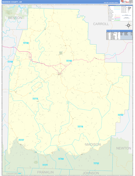Madison County, AR Zip Code Wall Map