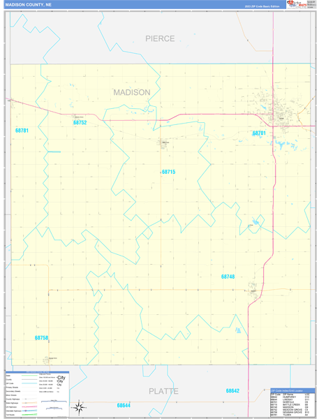 Madison County, NE Zip Code Wall Map