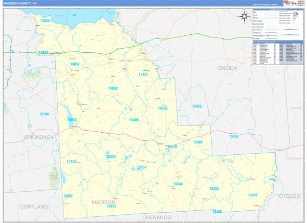 Madison County, NY Zip Code Wall Map