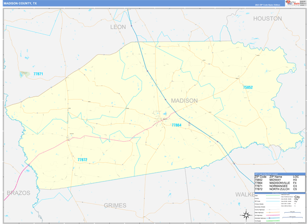 Madison County, TX Zip Code Map