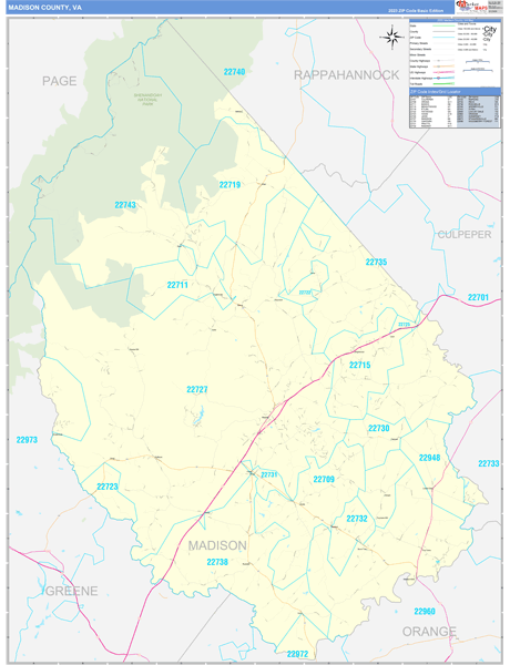 Madison County, VA Wall Map Basic Style